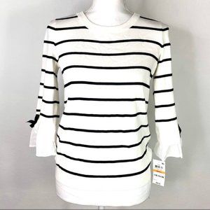 Madison Jules Bow-Trim Striped Top NWT S